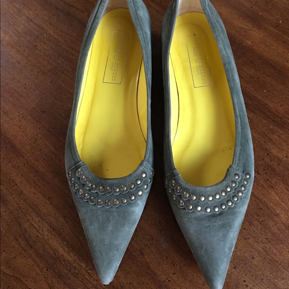 Saks Fifth Avenue, Sage Green, Suede Flats